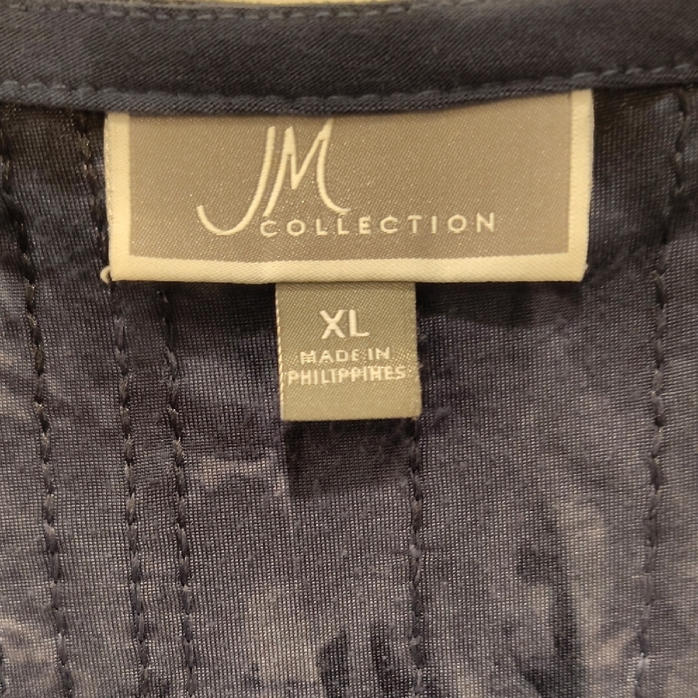 JM Collection Dark Blue Textured Top - Picture 2 of 8